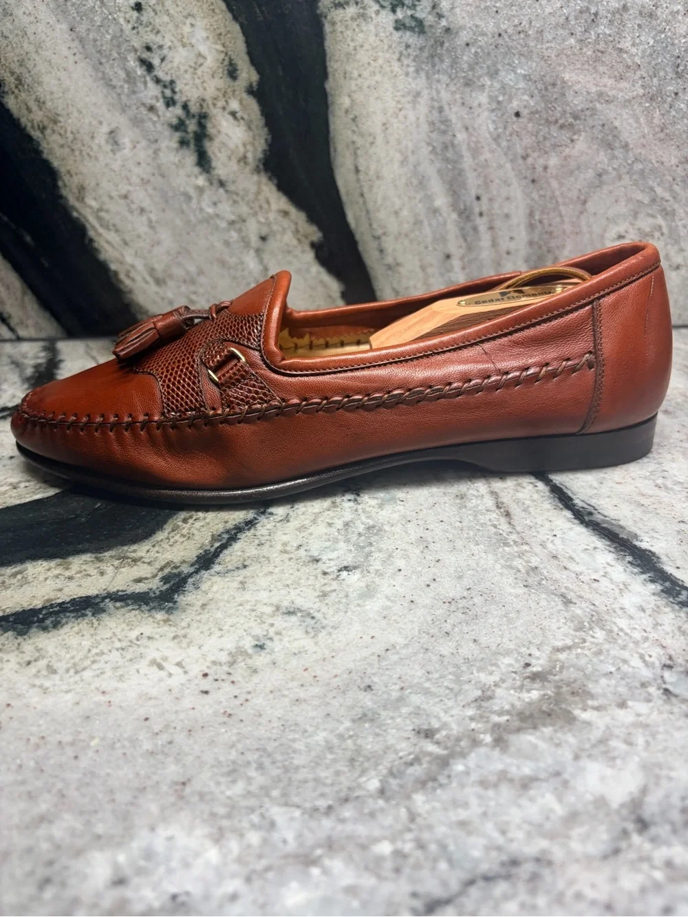 Santoni Genuine Reptile Leather Tassel Loafers Women’s 8 Italy Luxury